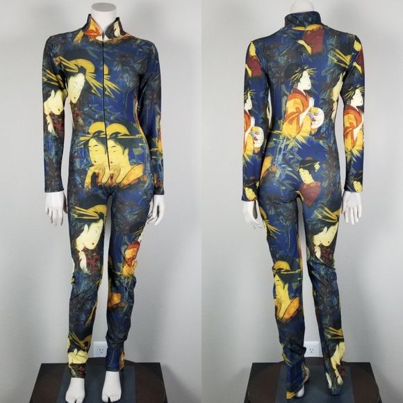 J. Lorraine Designs Kimmy Stretch Bodycon Jumpsuit In Geisha Print Size Medium - Picture 1 of 13